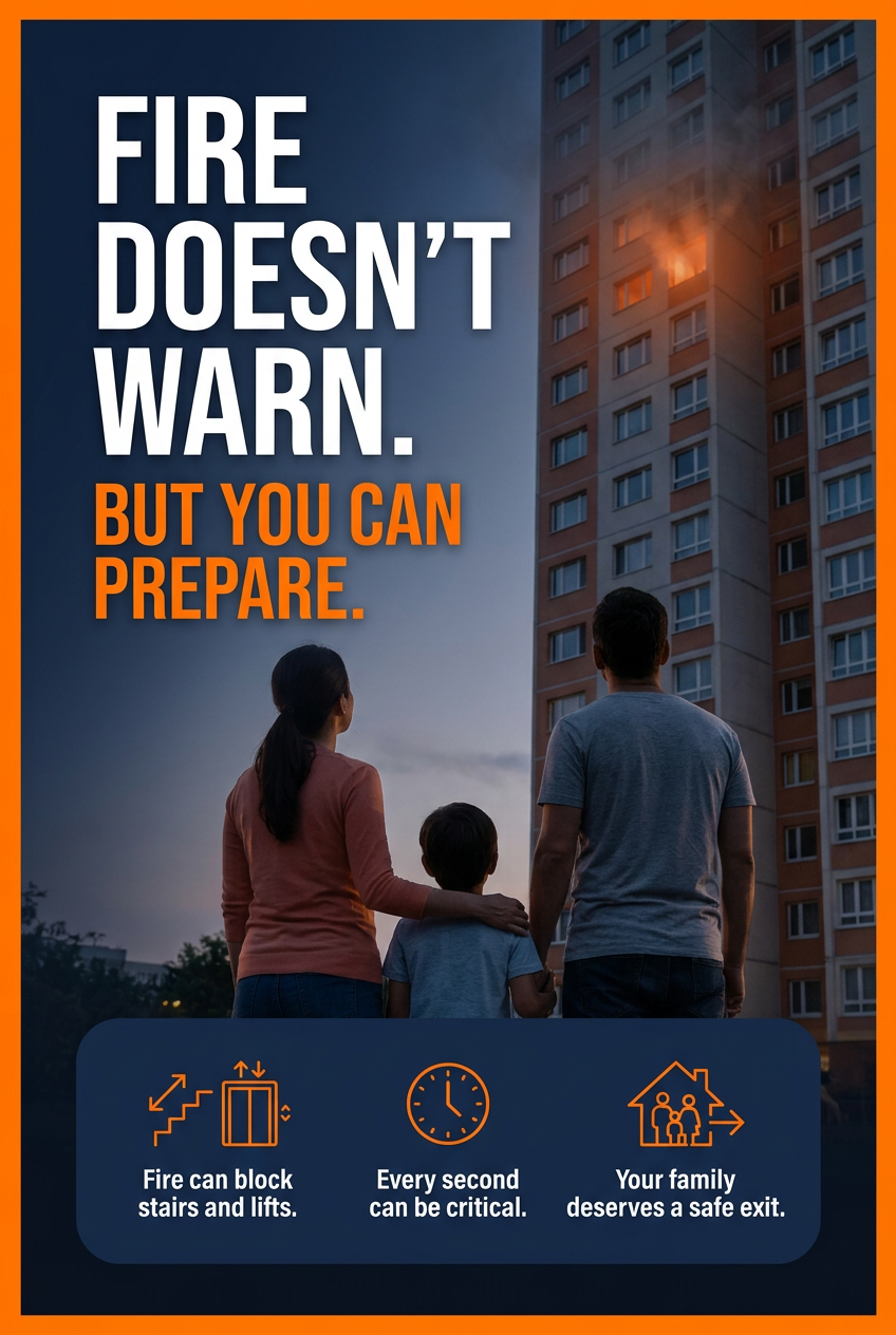 Fire doesn't warn, but you can prepare — Safe Skydrop awareness poster